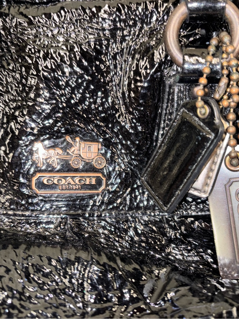 Coach Black Patent Leather Shoulder Bag with Chain-Detail Straps
F0873-12957 - Picture 7 of 7
